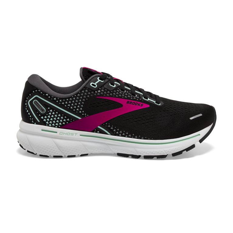 Brooks Women's Ghost 14 Cushioned Road Running Shoes - Black/Pink/Yucca/PaleTurquoise (STEO58120)